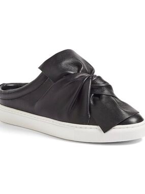 Halogen Manny Black Knotted Leather Slip-On Mule with White Sole Comfort Shoes